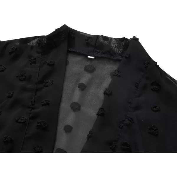 imagechouyatou Womens Casual Bishop Sleeve OpenFront Flowing Chiffon Swiss Dots Tunic Tops BlouseBlack
