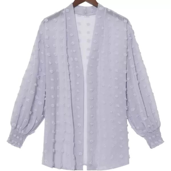 imagechouyatou Womens Casual Bishop Sleeve OpenFront Flowing Chiffon Swiss Dots Tunic Tops BlouseLight Purple