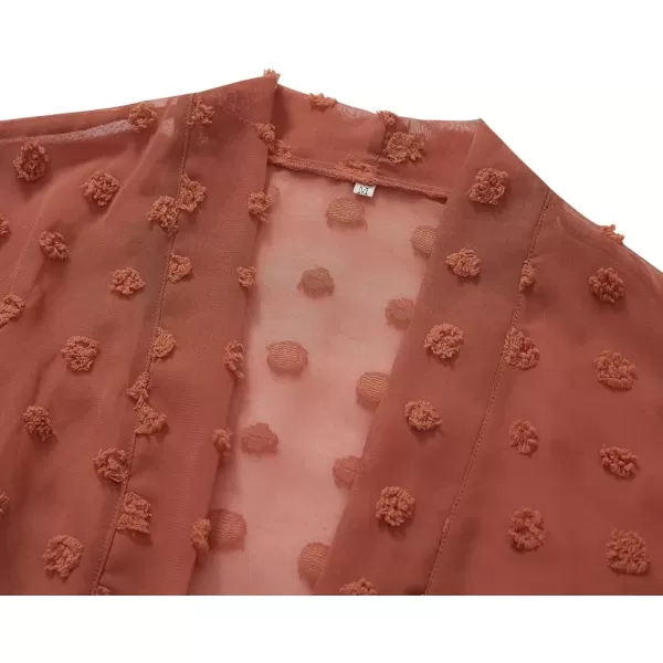 imagechouyatou Womens Casual Bishop Sleeve OpenFront Flowing Chiffon Swiss Dots Tunic Tops BlouseRusty Red