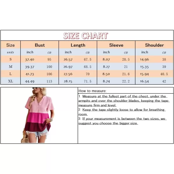 imagechouyatou Womens Casual Color Block Short Sleeve Button Up Babydoll Tiered Shirt Blouse TopsOrange