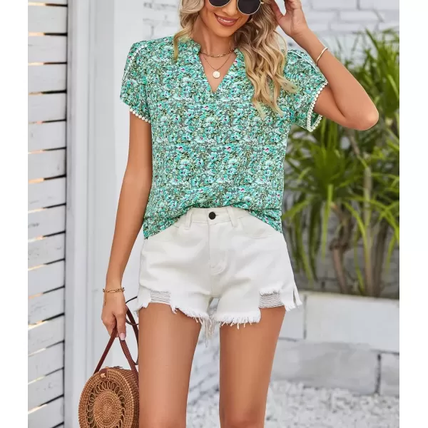 imagechouyatou Womens Cute Petal Sleeve Floral Print Boho Peasant Chiffon Blouse Shirt TopsLight Green