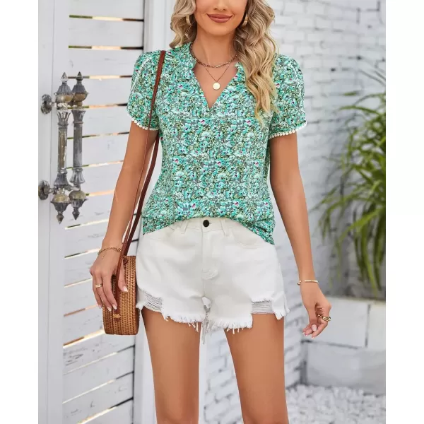 imagechouyatou Womens Cute Petal Sleeve Floral Print Boho Peasant Chiffon Blouse Shirt TopsLight Green