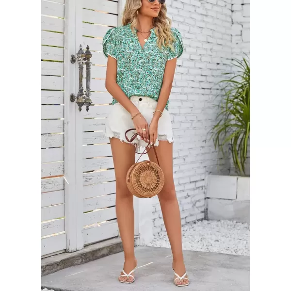 imagechouyatou Womens Cute Petal Sleeve Floral Print Boho Peasant Chiffon Blouse Shirt TopsLight Green