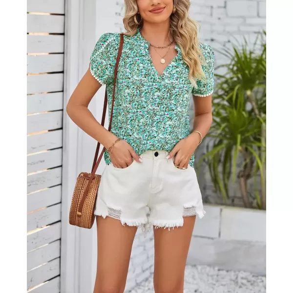 imagechouyatou Womens Cute Petal Sleeve Floral Print Boho Peasant Chiffon Blouse Shirt TopsLight Green