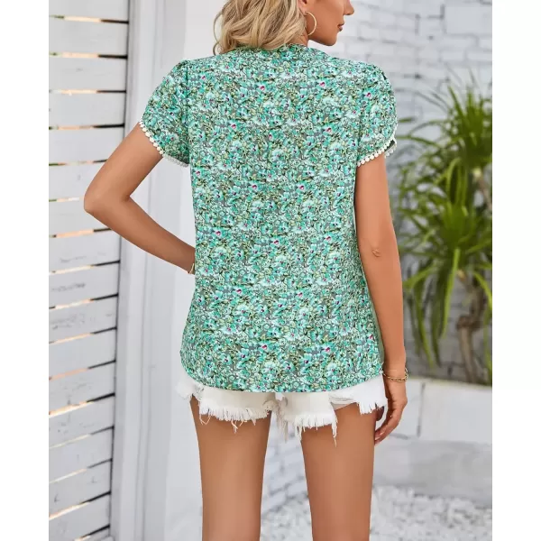 imagechouyatou Womens Cute Petal Sleeve Floral Print Boho Peasant Chiffon Blouse Shirt TopsLight Green