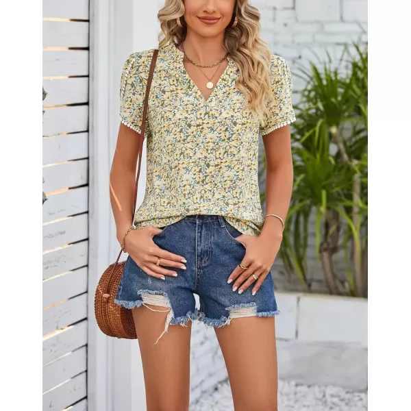 imagechouyatou Womens Cute Petal Sleeve Floral Print Boho Peasant Chiffon Blouse Shirt TopsLight Yellow
