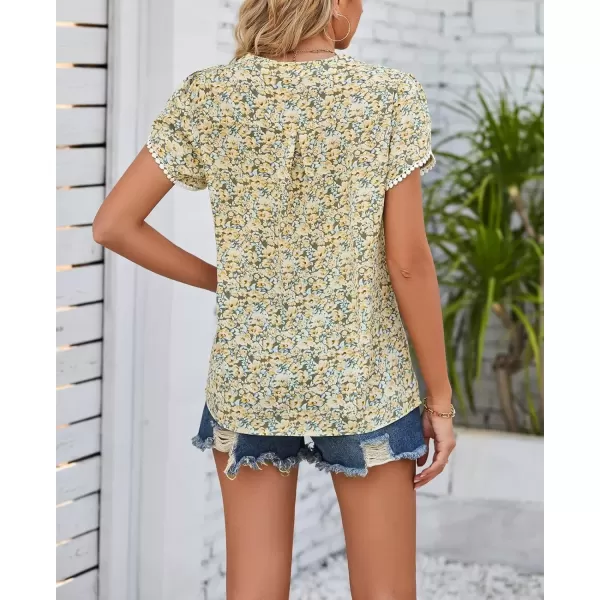 imagechouyatou Womens Cute Petal Sleeve Floral Print Boho Peasant Chiffon Blouse Shirt TopsLight Yellow