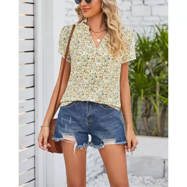 imagechouyatou Womens Cute Petal Sleeve Floral Print Boho Peasant Chiffon Blouse Shirt TopsLight Yellow