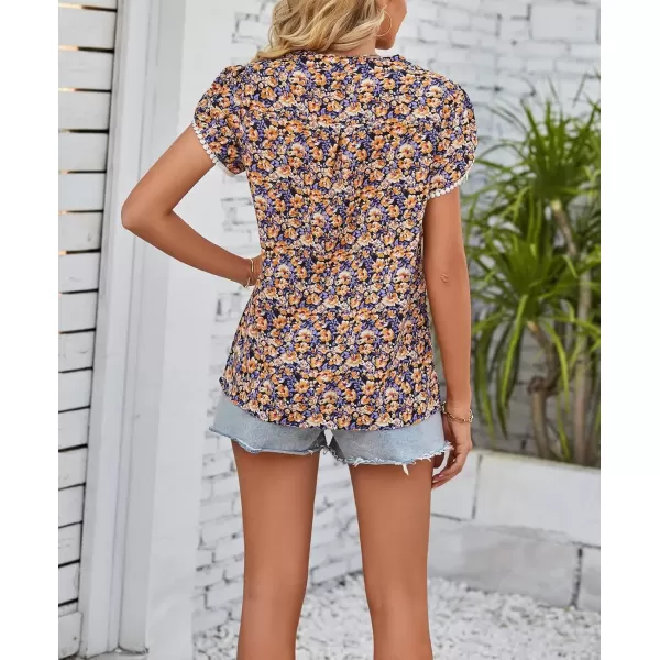 imagechouyatou Womens Cute Petal Sleeve Floral Print Boho Peasant Chiffon Blouse Shirt TopsOrange