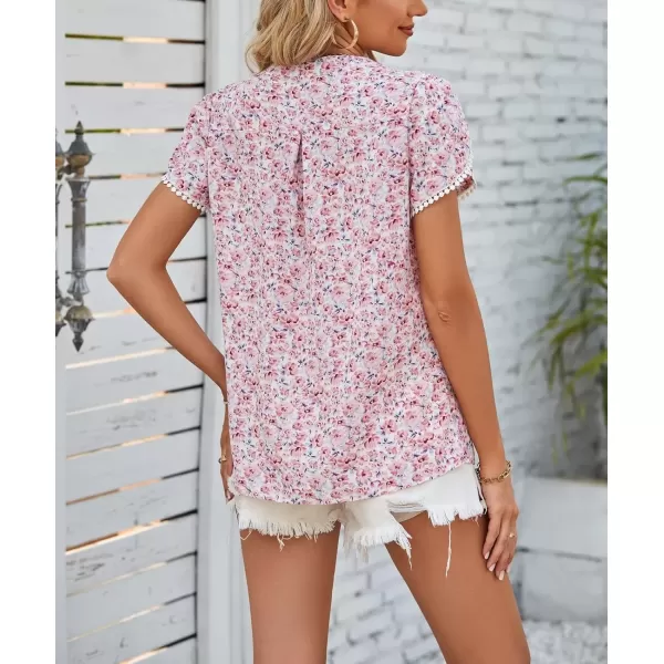 imagechouyatou Womens Cute Petal Sleeve Floral Print Boho Peasant Chiffon Blouse Shirt TopsPink
