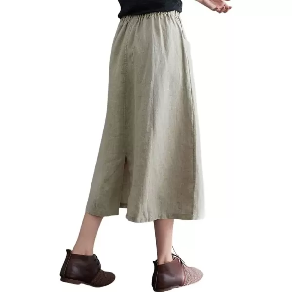imagechouyatou Womens Elastic Waist Front Button Back Slit ALine Midi Long Swing Skirt with PocketsApricot