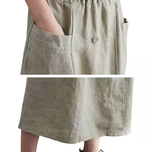imagechouyatou Womens Elastic Waist Front Button Back Slit ALine Midi Long Swing Skirt with PocketsApricot