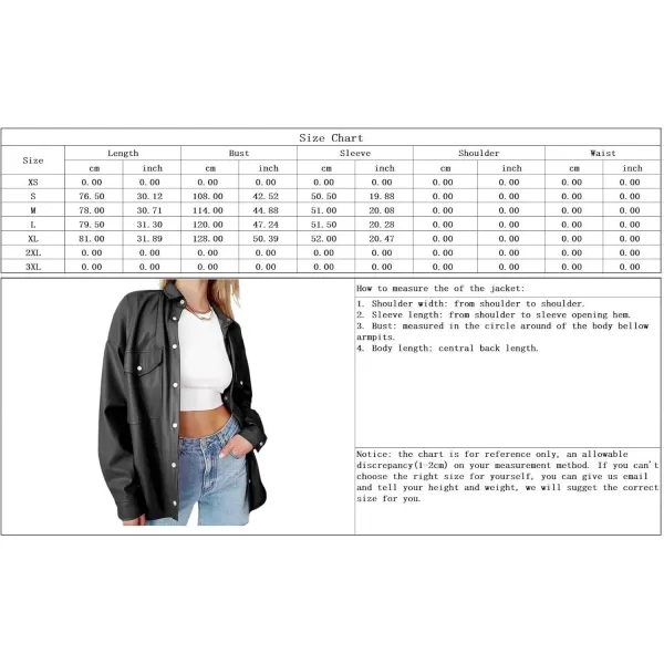 imagechouyatou Womens Fall Button Front Faux Leather Shirt Shacket 2021 Casual Loose Fit Long Sleeve Blouse TopsBlack