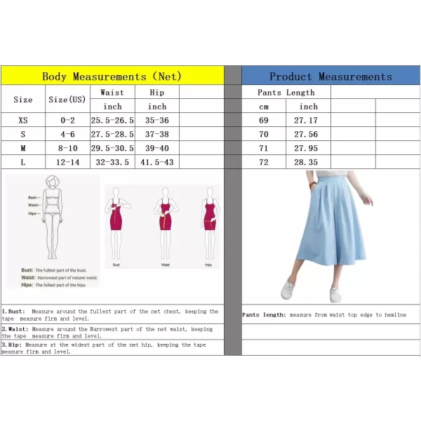 imagechouyatou Womens High Elastic Waisted Wide Leg Capris Business Casual Cropped Culotte Pants with PocketsSky Blue