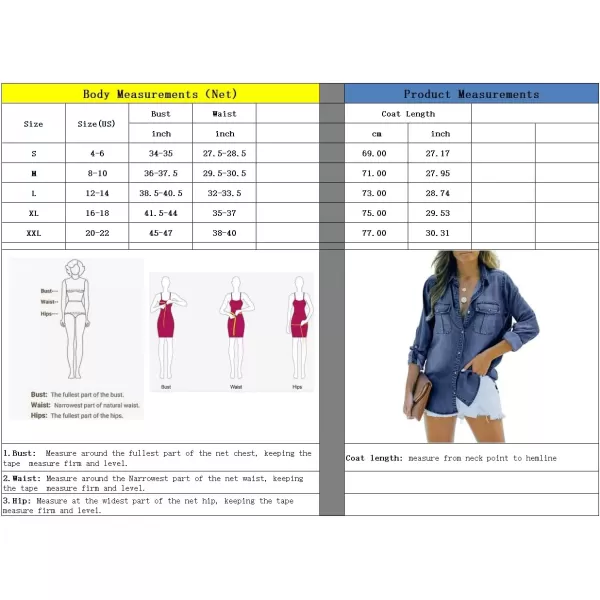imagechouyatou Womens Long Sleeve Button Down Denim Shirts Loose Fit Business Casual Jean Blouse TopsBlue