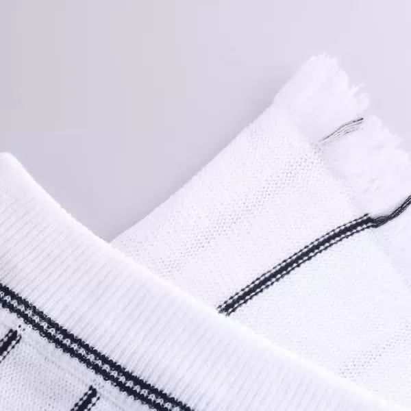 imagechouyatou Womens Winter Striped Knit Maxi Skirt Boho Fringe Hem Elastic Waist Pleated Swing Sweater Long SkirtWhite