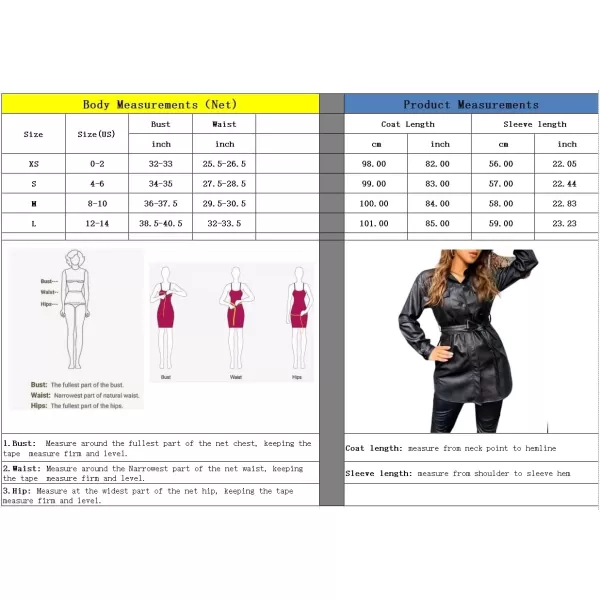 imagechouyatou Women Long Sleeve Button Down PU Shirt Jacket Faux Leather Shacket Trench Coat with BeltBlack