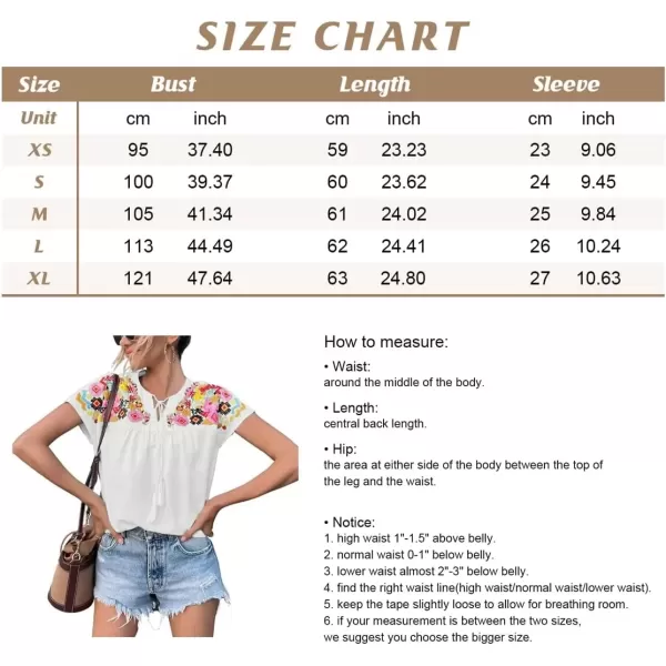 imagechouyatou Womens Boho Cap Sleeve Floral Embroidered Mexican Shirt Pullover Summer TopBlack