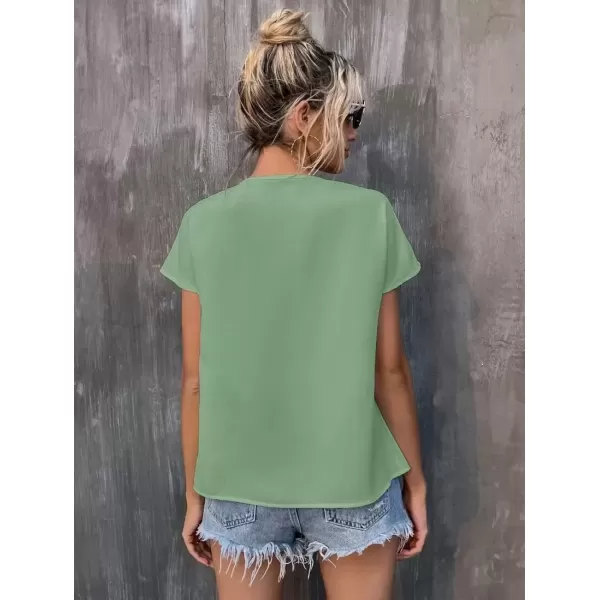 imagechouyatou Womens Boho Cap Sleeve Floral Embroidered Mexican Shirt Pullover Summer TopGreen