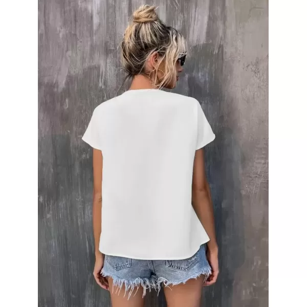 imagechouyatou Womens Boho Cap Sleeve Floral Embroidered Mexican Shirt Pullover Summer TopWhite