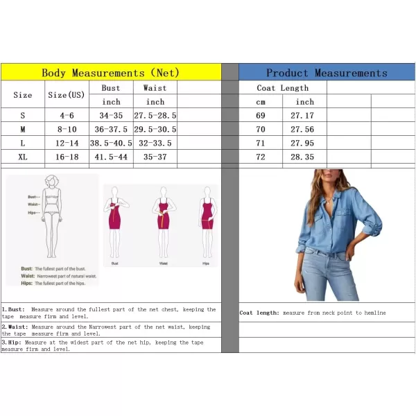 imagechouyatou Womens Button Down Rolled Up Long Sleeve Denim Shirt Business Casual Jean Blouse TopsLight Blue