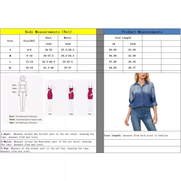 imagechouyatou Womens Casual Color Block Denim Shirt Boyfriend Button Down Jean Shirt Blouse TopsBlue