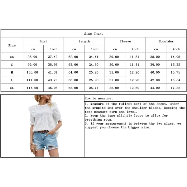 imagechouyatou Womens Crochet Eyelet V Neck Puff Sleeve Ruffle Babydoll TShirt Blouse TopsWhite Crewneck