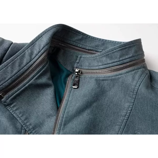 imagechouyatou Womens DenimPerformance Slim Asymmetric Zip Distressed Pu Leather Moto Biker JacketBlue
