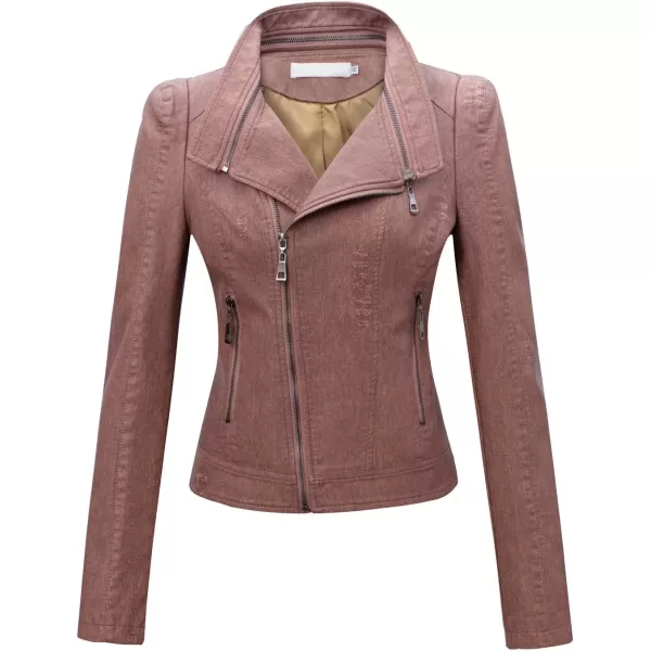 imagechouyatou Womens DenimPerformance Slim Asymmetric Zip Distressed Pu Leather Moto Biker JacketRusty