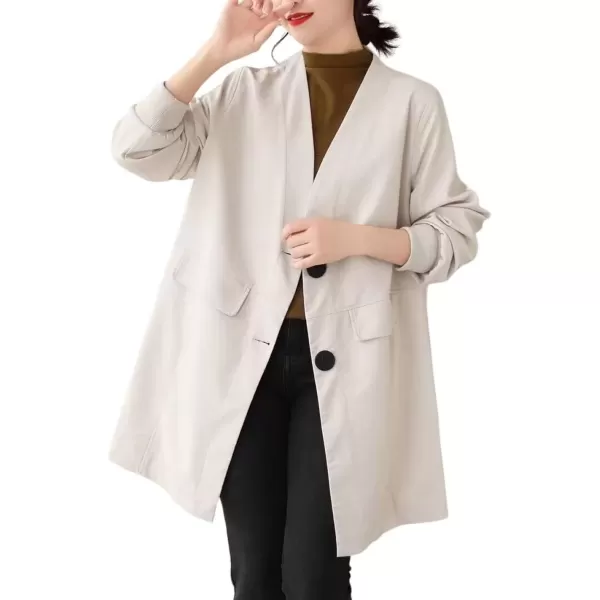 imagechouyatou Womens Fall VNeck Midi Long Faux Leather Jacket Office Business Casual Trench CoatOffwhite