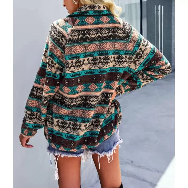 imagechouyatou Womens Fleece Jacket Tribal Aztec Print Long Sleeve Button Down Shacket Jacket CoatsBlack