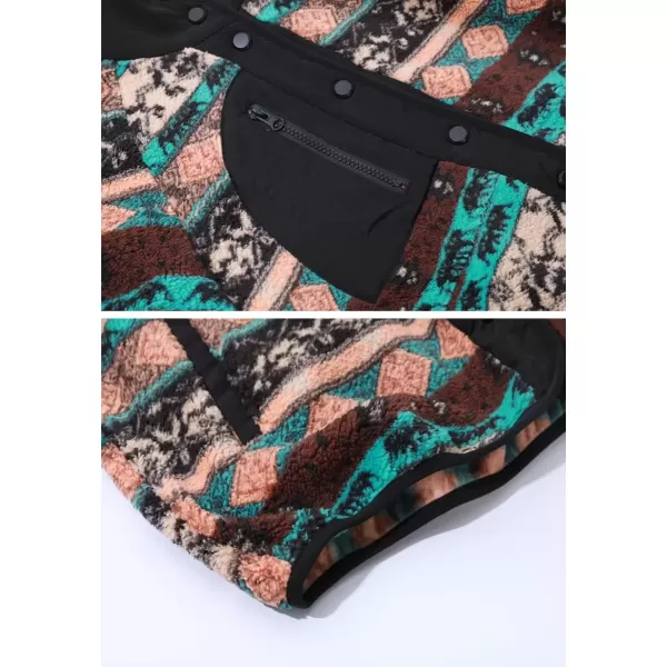 imagechouyatou Womens Fleece Jacket Tribal Aztec Print Long Sleeve Button Down Shacket Jacket CoatsBlack