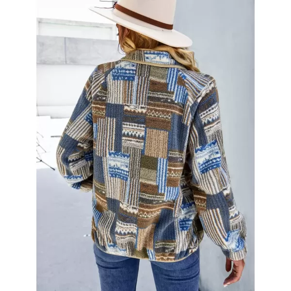 imagechouyatou Womens Fleece Jacket Tribal Aztec Print Long Sleeve Button Down Shacket Jacket CoatsBrown