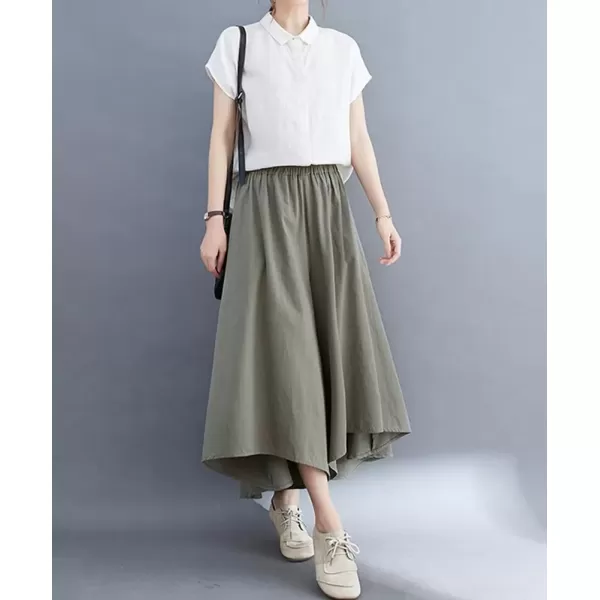 imagechouyatou Womens Flowy Baggy Wide Leg Capri Pants High Elastic Waist Irregular High Low Palazzo Pant CulottesArmy Green