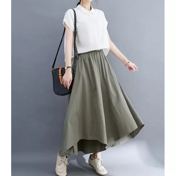 imagechouyatou Womens Flowy Baggy Wide Leg Capri Pants High Elastic Waist Irregular High Low Palazzo Pant CulottesArmy Green