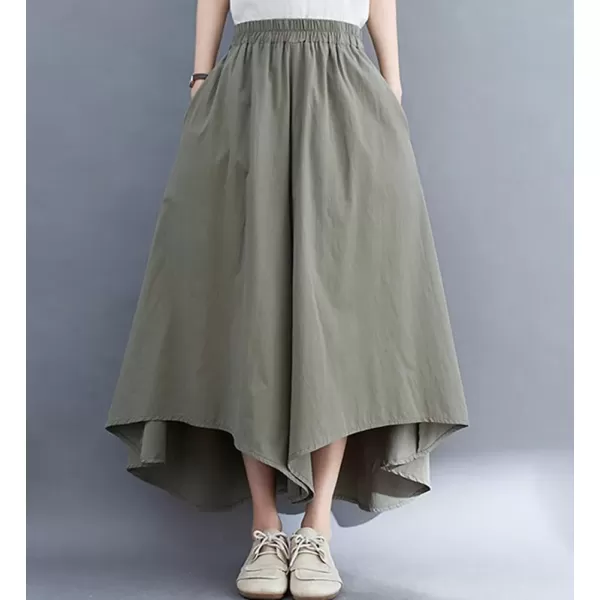 imagechouyatou Womens Flowy Baggy Wide Leg Capri Pants High Elastic Waist Irregular High Low Palazzo Pant CulottesArmy Green