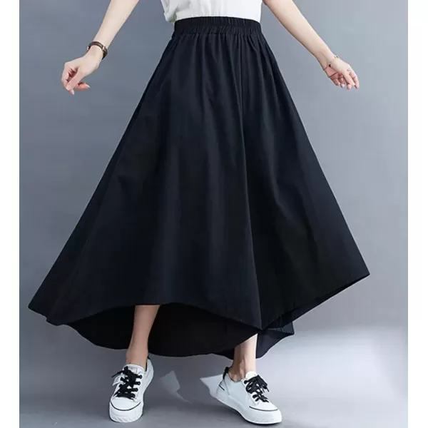 imagechouyatou Womens Flowy Baggy Wide Leg Capri Pants High Elastic Waist Irregular High Low Palazzo Pant CulottesBlack