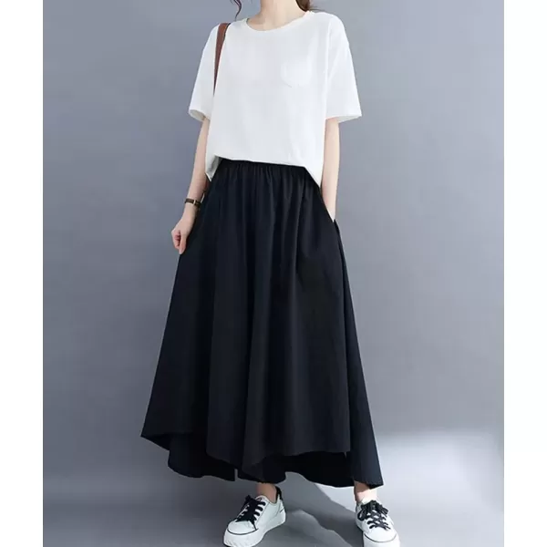 imagechouyatou Womens Flowy Baggy Wide Leg Capri Pants High Elastic Waist Irregular High Low Palazzo Pant CulottesBlack