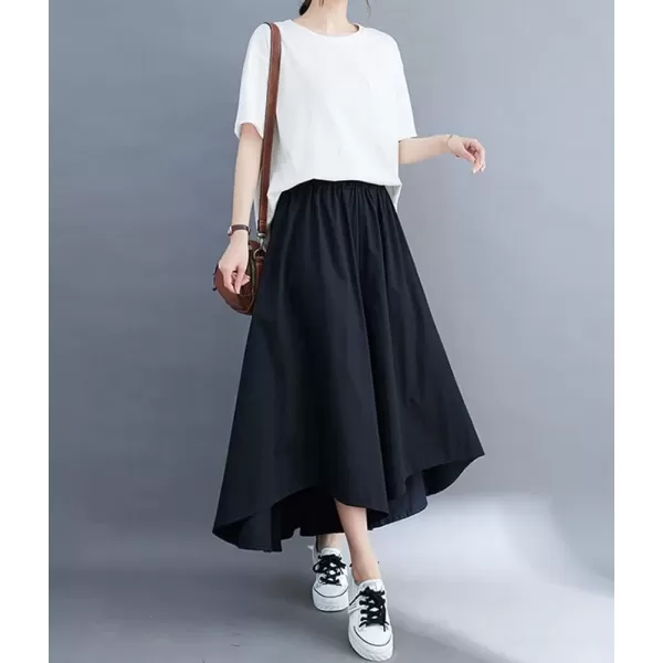 imagechouyatou Womens Flowy Baggy Wide Leg Capri Pants High Elastic Waist Irregular High Low Palazzo Pant CulottesBlack