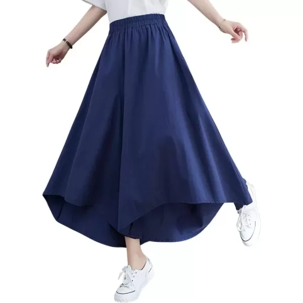 imagechouyatou Womens Flowy Baggy Wide Leg Capri Pants High Elastic Waist Irregular High Low Palazzo Pant CulottesBlue
