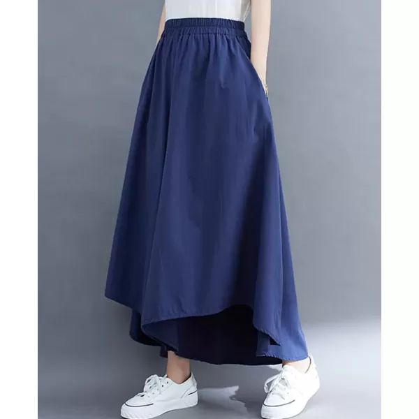 imagechouyatou Womens Flowy Baggy Wide Leg Capri Pants High Elastic Waist Irregular High Low Palazzo Pant CulottesBlue