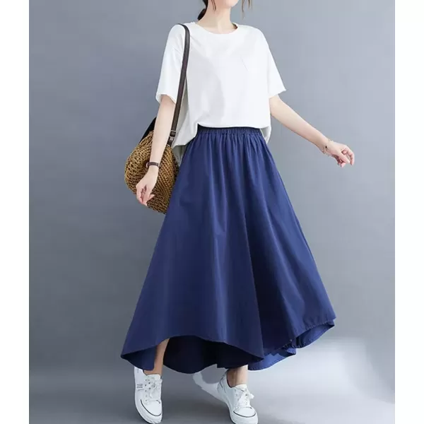 imagechouyatou Womens Flowy Baggy Wide Leg Capri Pants High Elastic Waist Irregular High Low Palazzo Pant CulottesBlue