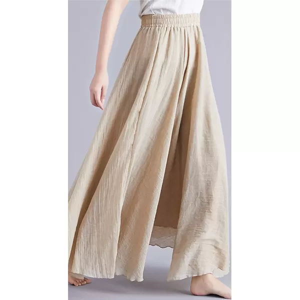 imagechouyatou Womens Flowy Elastic High Waisted Wide Leg Pants Casual Palazzo Linen Pants CulottesApricot