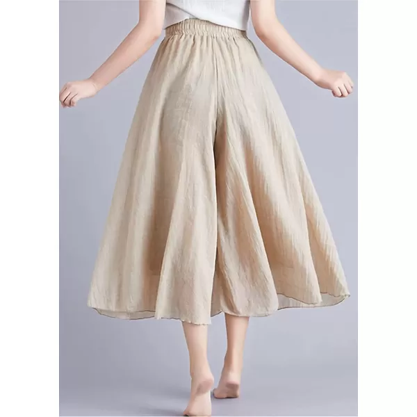 imagechouyatou Womens Flowy Elastic High Waisted Wide Leg Pants Casual Palazzo Linen Pants CulottesApricot
