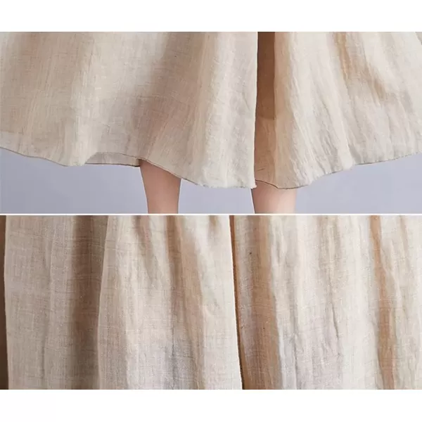 imagechouyatou Womens Flowy Elastic High Waisted Wide Leg Pants Casual Palazzo Linen Pants CulottesApricot