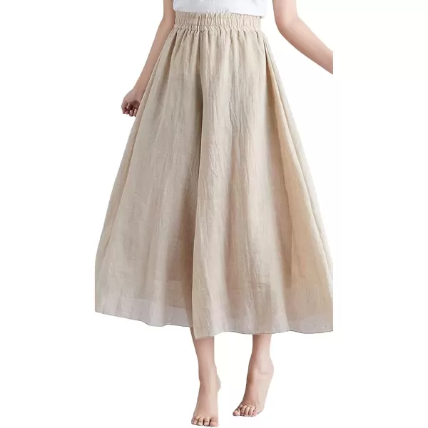 imagechouyatou Womens Flowy Elastic High Waisted Wide Leg Pants Casual Palazzo Linen Pants CulottesApricot