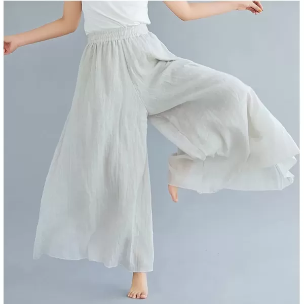 imagechouyatou Womens Flowy Elastic High Waisted Wide Leg Pants Casual Palazzo Linen Pants CulottesBeige