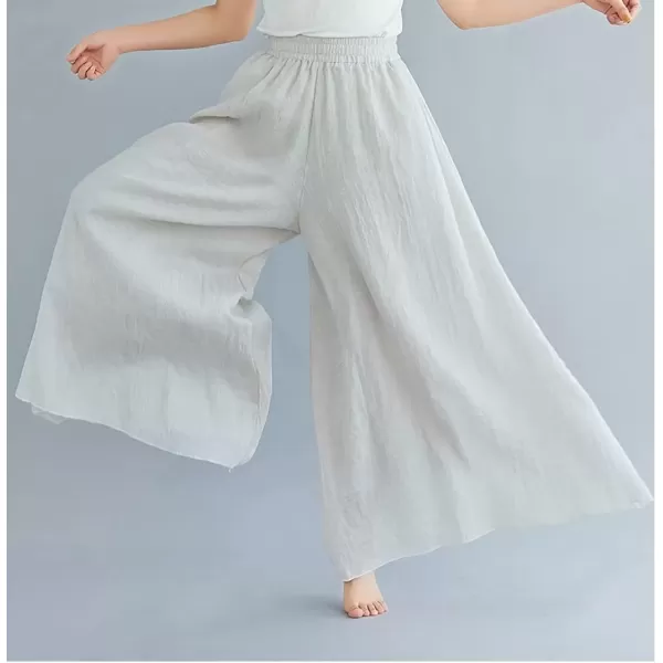 imagechouyatou Womens Flowy Elastic High Waisted Wide Leg Pants Casual Palazzo Linen Pants CulottesBeige
