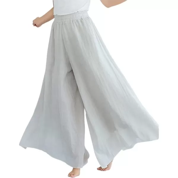 imagechouyatou Womens Flowy Elastic High Waisted Wide Leg Pants Casual Palazzo Linen Pants CulottesBeige