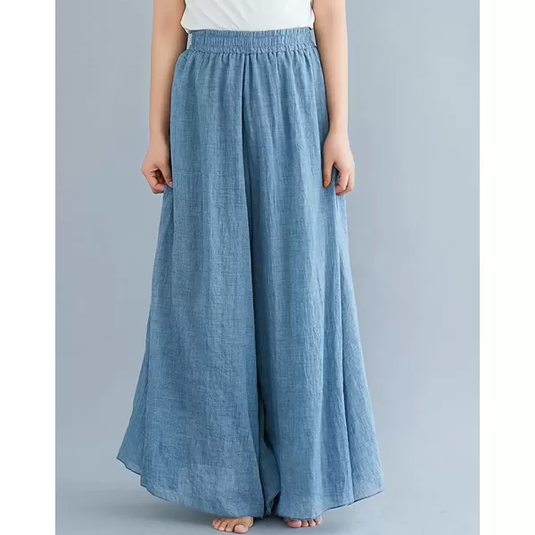 imagechouyatou Womens Flowy Elastic High Waisted Wide Leg Pants Casual Palazzo Linen Pants CulottesBlue